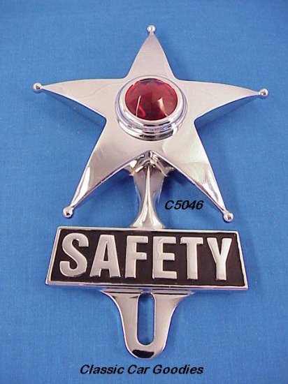 Safety Star License Plate Ornament Chrome Lighted Nice!