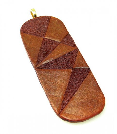 Geometric Leather Pendant Tooled Cowhide Leathercraft Necklace Chic Brown Unisex Art Jewelry