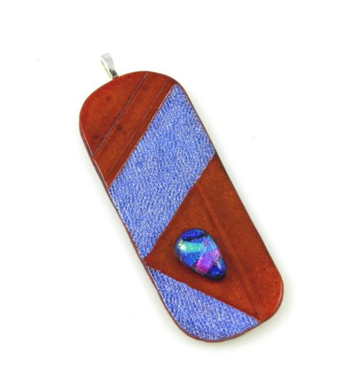 Leather & Dichroic Glass Pendant Tooled Cowhide Chic Blue Purple Teal Necklace Art Jewelry