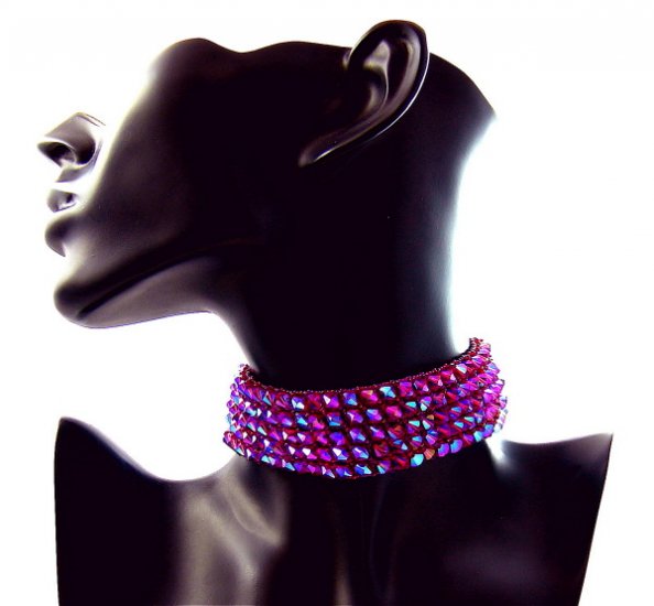 Wine & Roses Choker Handcrafted Weave Swarovski Crystal Fuchsia Formal Wear Art Jewelry