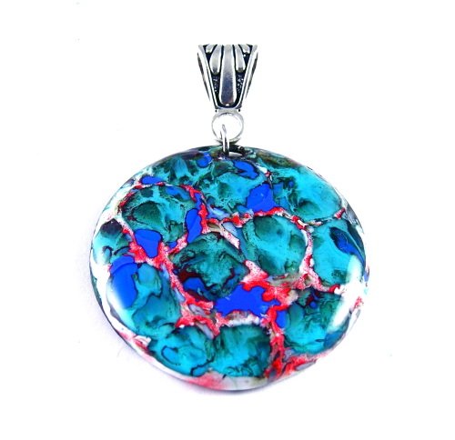 Enameled Copper Pendant Necklace Turquoise Suede Sterling Silver Handcrafted OOAK Art Jewelry