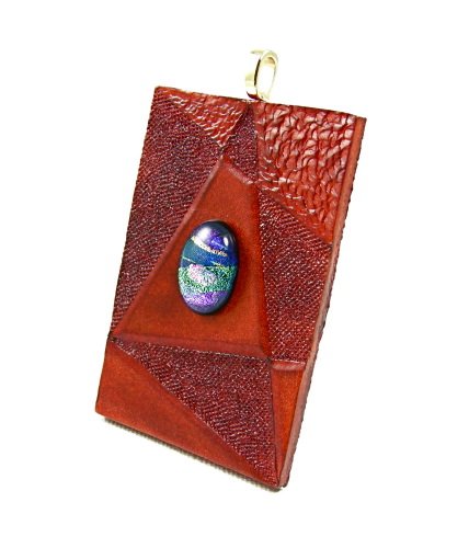Leather & Dichroic Glass Pendant Hand Tooled Abstract Leathercraft Necklace Unisex Art Jewelry