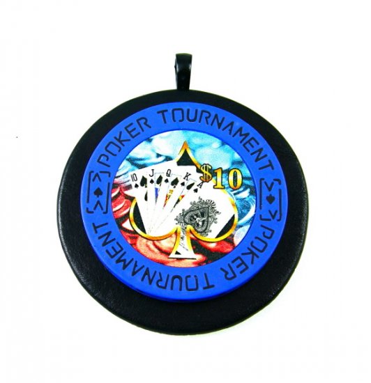 Mens Poker Chip Necklace Blue Unique Gambling Jewelry Black Leather Pendant Lucky Las Vegas
