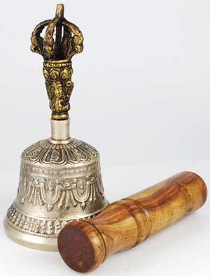 Bronze Tibetan Hand Bell and Puja Stick