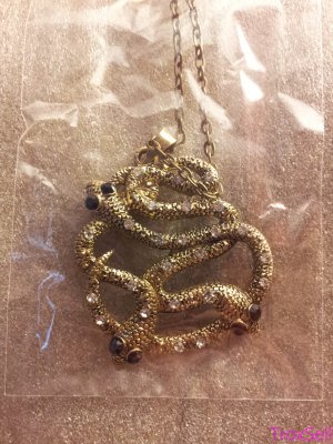 Gold Tone Snake Pendant With Clear Rhinestones Necklace