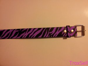 Genuine Leather Unisex Belt - Purple and Black Zebra Print Pattern Small (387ts)