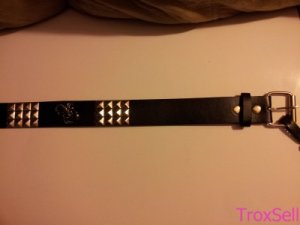 Genuine Leather Unisex Belt - Black Belt, Silver Studs, Scorpion Design Medium (400ts)