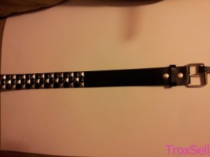Genuine Leather Unisex Belt - Black Belt with Black and Silver Studs Medium (404ts)
