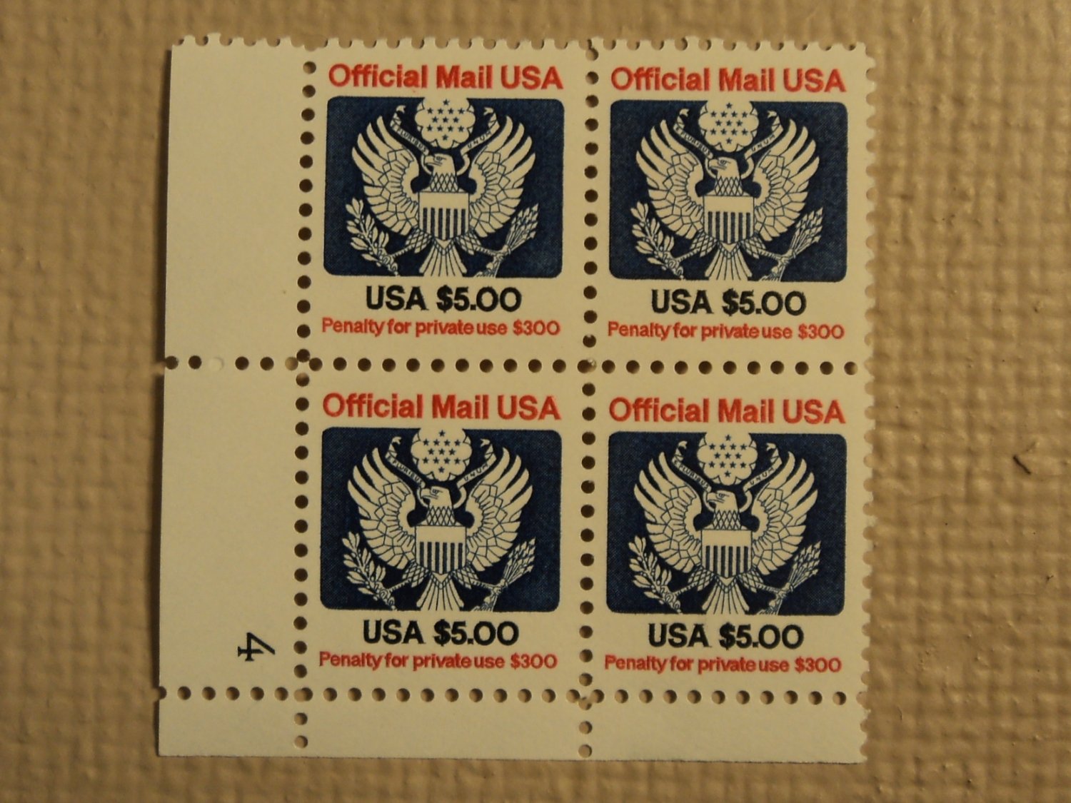 USPS Scott O133 5 Official Mail USA 1983 Mint NH Plate Block 4 Stamps