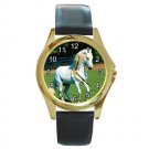 White Horse Round Gold Metal Watch