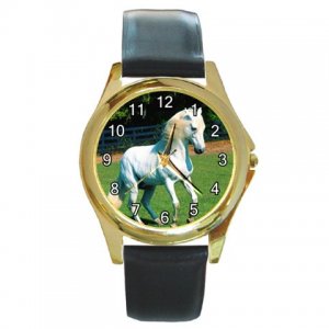 White Horse Round Gold Metal Watch