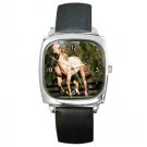Tan Horse Square Metal Watch