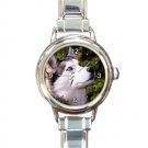 Huskey Dog Round Italian Charm Watch