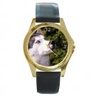 Huskey Dog Round Gold Metal Watch