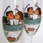 Champagne glasses Groom and Bride on Boat pink waterlilies around them
