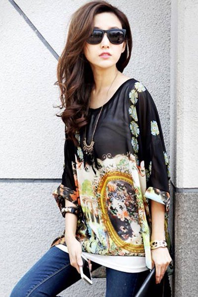 Printed Boho Chiffon Blouse
