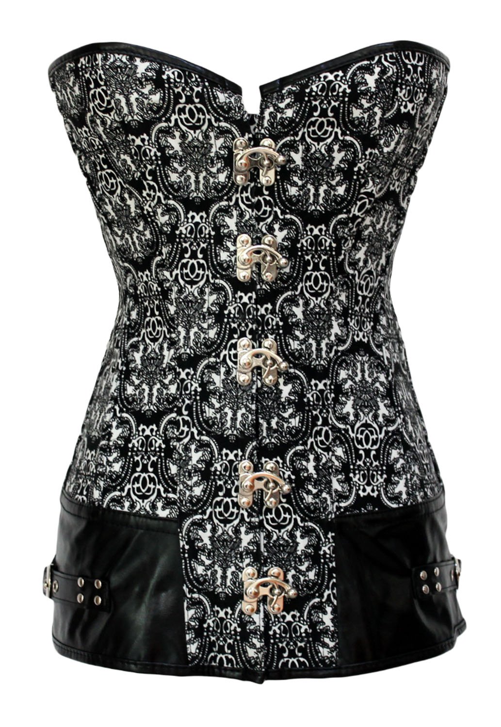 Vintage Print Corset with Leatherette Decor 1xl/2xl