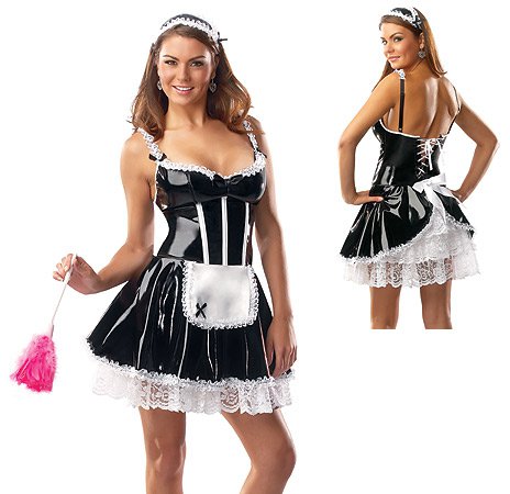PVC Glossy French Maid Costume black/white M/L