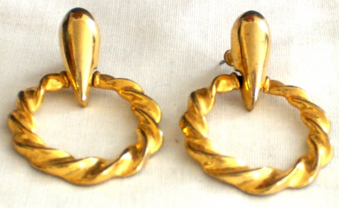 Gold Plated Tear Drop &Twisted Hoop Design Earrings