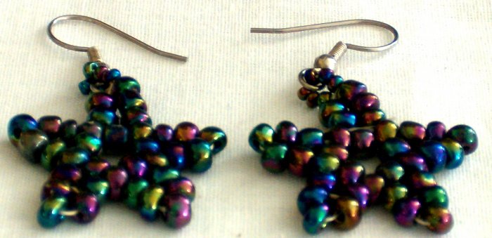 Handed Beaded Multi-Color Star Earrings