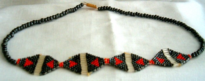 Red, Black & Translucent Hand Beaded Necklace