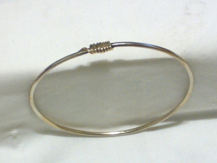 Unique Sterling Silver Bangle Bracelet With Gold Accent