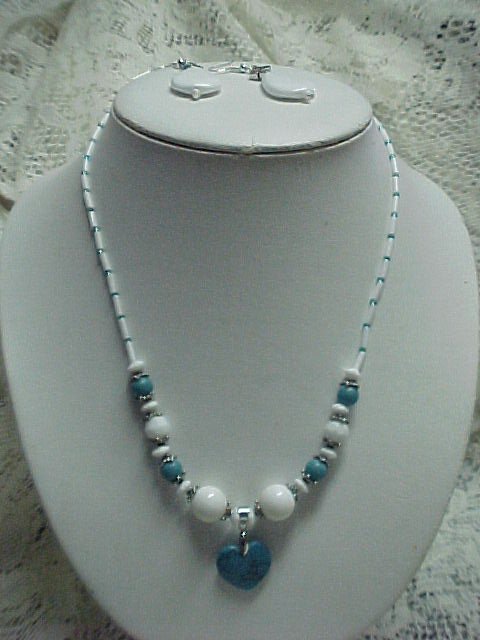 Turquoise & White Beaded Jewelry Set A542 tnk-ent