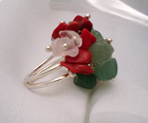 Spring ! 925 solid sterling silver multicolor beaded gemstone ring size 6