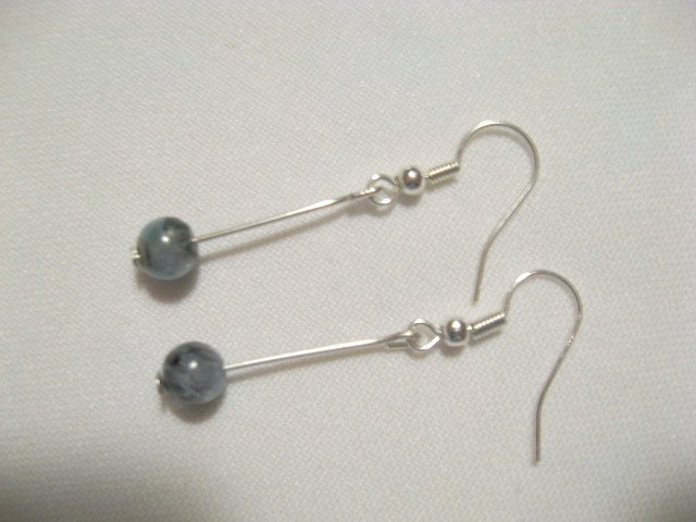 Chakra Blue Green Kyanite round bead silver stick earrings handmade