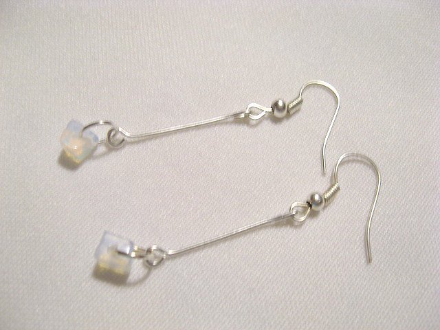 Mystical Moonstone chip silver stick earrings handmade jewelry