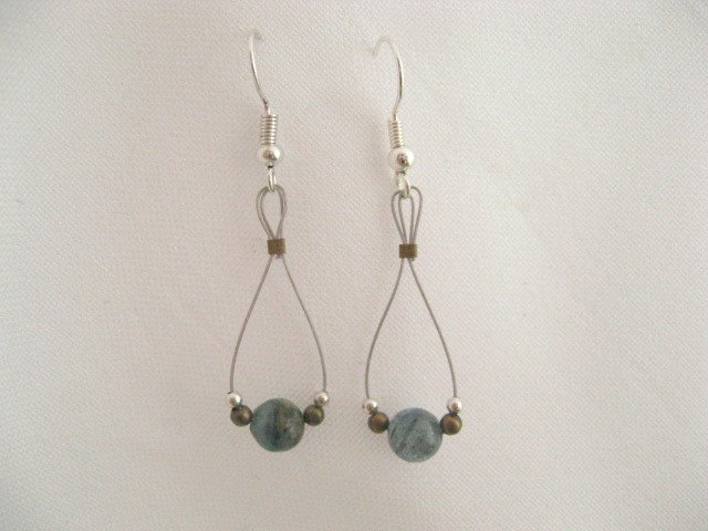 Kyanite round bead silver tear drop earrings handmade jewelry