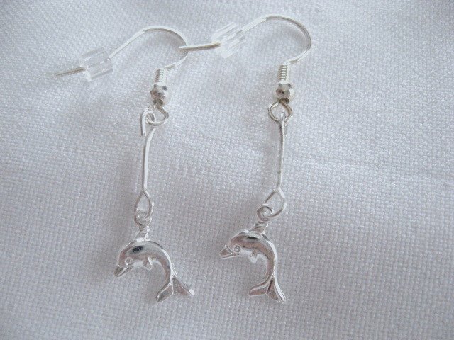 Cute silver stick DOLPHIN earrings handcrafted jewelry