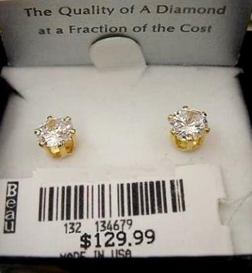 Solid 14K Gold Diamond Cubic Zirconia Earrings 2 carats 8mm 129.00$ ! Jewelry