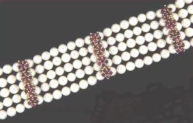 FIVE Strand 14KT Cultured PEARL & RUBY BRACELET 14 kt