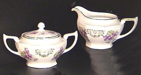 Violets CREAMER & SUGAR BOWL Germany CA.1930