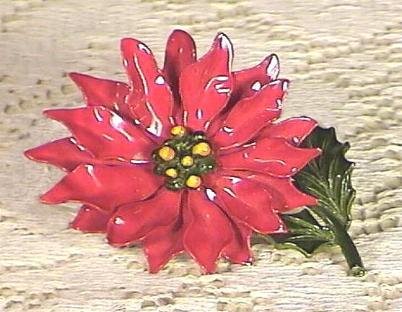 Large ENAMELLED POINSETTIA BROOCH Pin