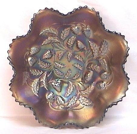 Northwood Amethyst Carnival Glass Strawberry Bowl