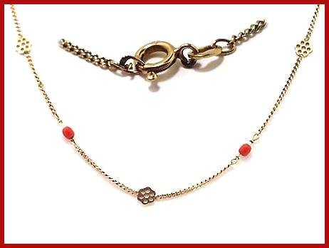 Coral Bead & 18 KT Gold Link Necklace 18kt