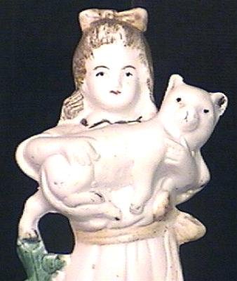 Bisque Girl with Kitten Cat Figurine Germany Circa 1890