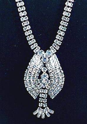 Blue Rhinestone Necklace with 3-D Drop
