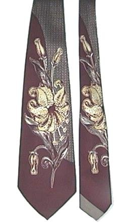 Vintage Bold Floral and Geometric Necktie Maroon and Yellow