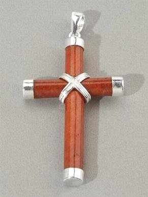 Red Jade & Sterling Silver Cross Pendant