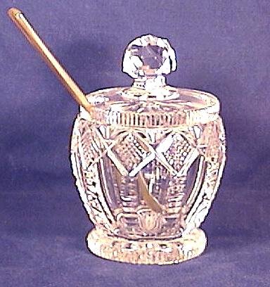 Cut Glass Mustard Jar with Spoon
