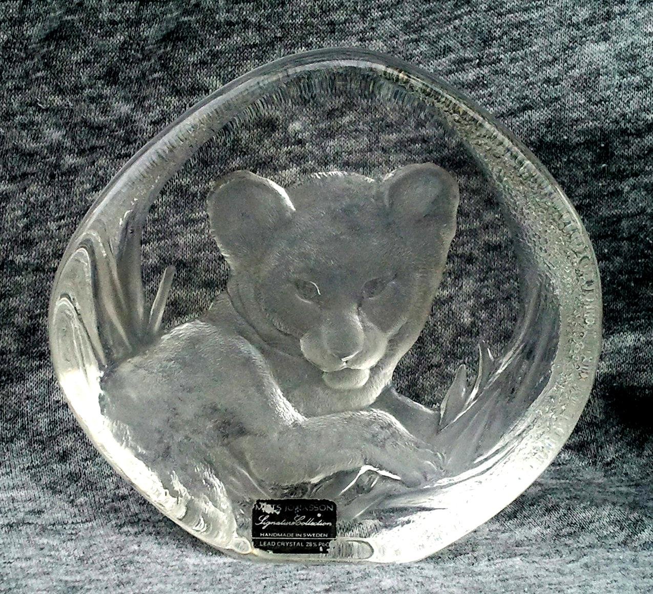 Lion Cub Crystal 5" Paperweight Signed Mats Jonasson