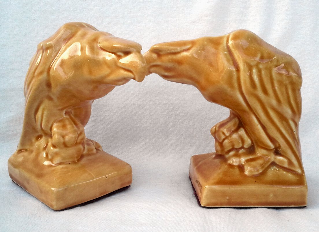 Vintage Ceramic Bookends - Eagles Clutching Skulls