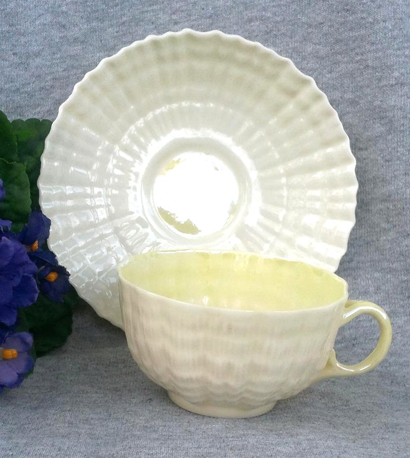 Belleek Porcelain 'Tridacna' Cup and Saucer 3rd Green Mark