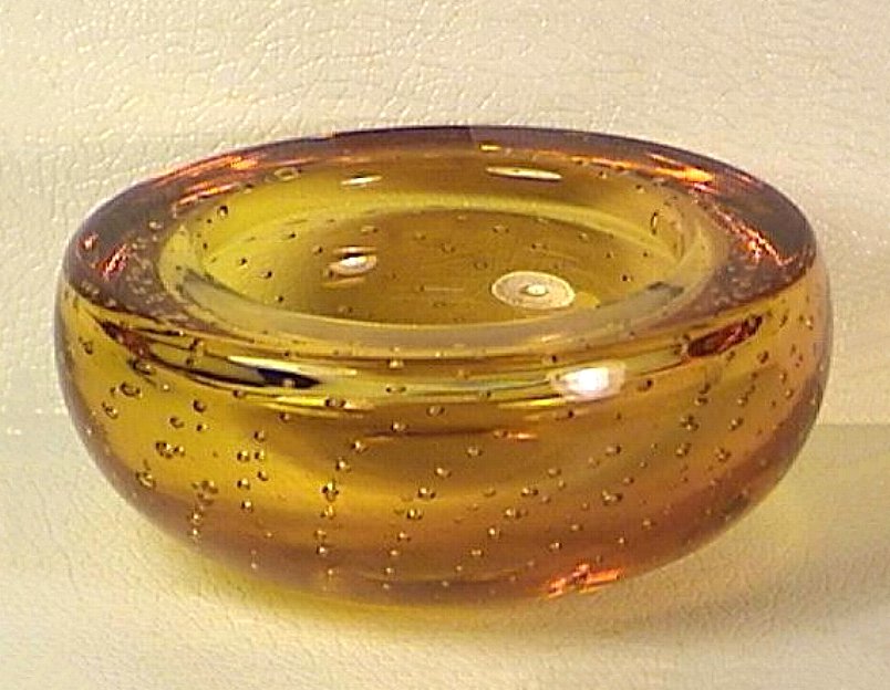 Art Glass Amber Bowl with Controlled Bubbles