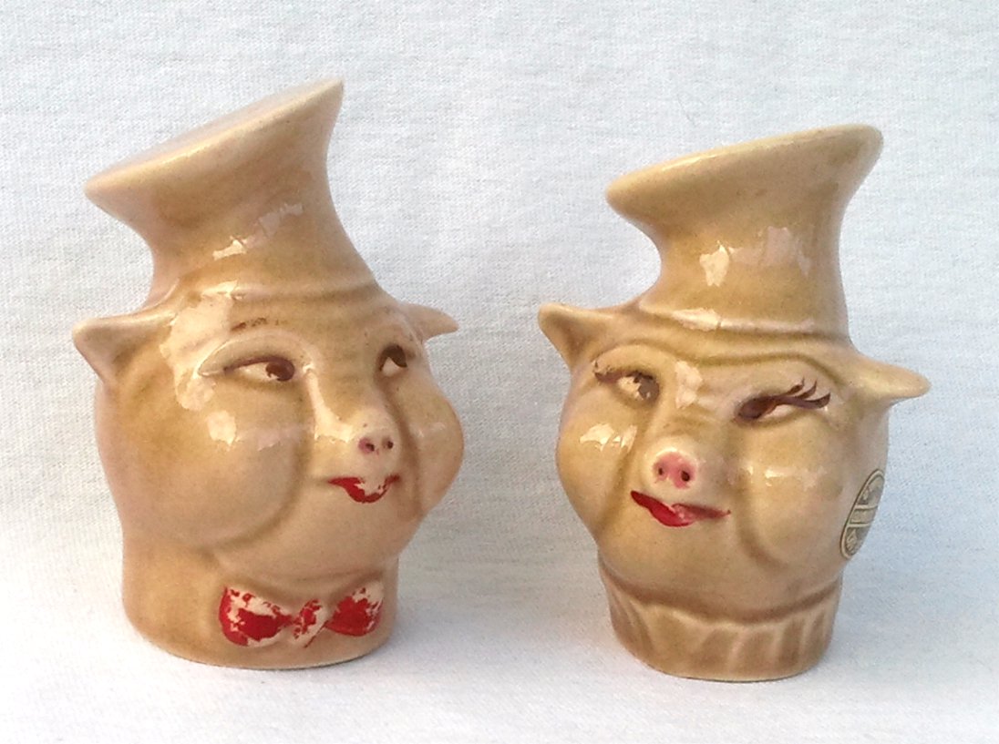 Figural Pig Chefs with Toque Hats Salt & Pepper Shakers