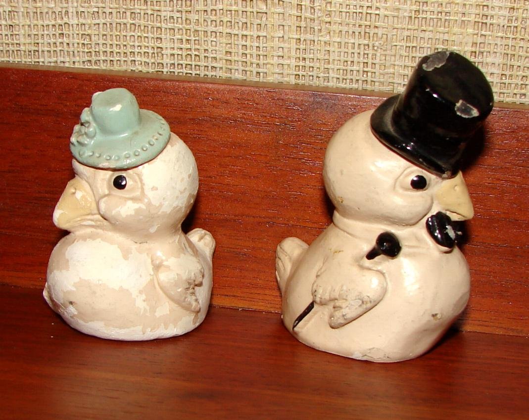 Dressed Up Sparrows Chalk Salt Pepper Shakers Circa 1930s