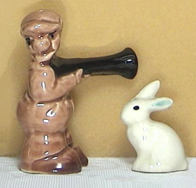 Hunter and Hare / Rabbit Go-With Salt & Pepper Shakers